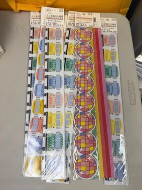 Classroom Decorative Border Trim - Multicolor Geometric & Bus Patterns 8 packs